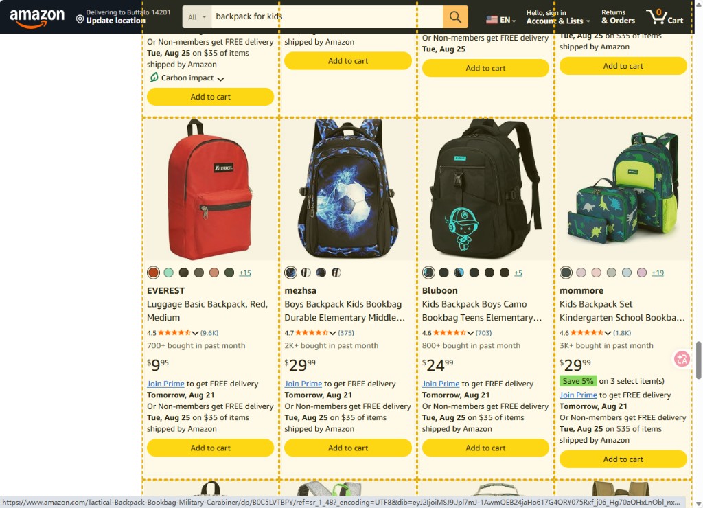Product list selected with yellow outlines